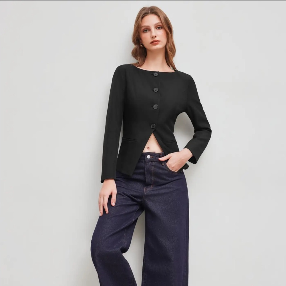 Cider Black Boatneck Blazer Top - Picture 3 of 8